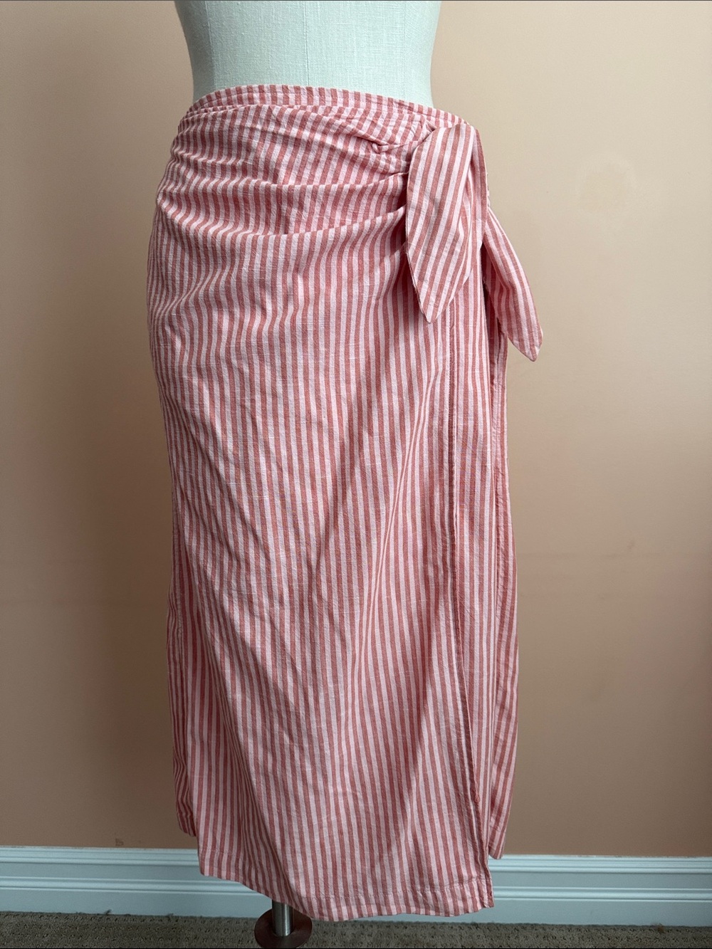 Universal Threads Faux Wrap Skirt Medium Pockets Linen Striped Elastic Back
